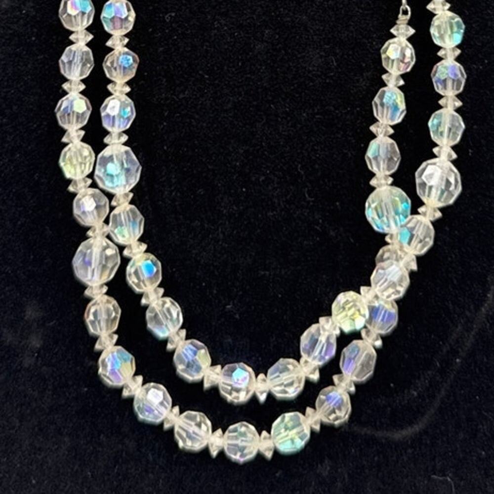Vintage AB Aurora Borealis Crystal Double Strand Bead Necklace Statement Piece - Picture 2 of 5